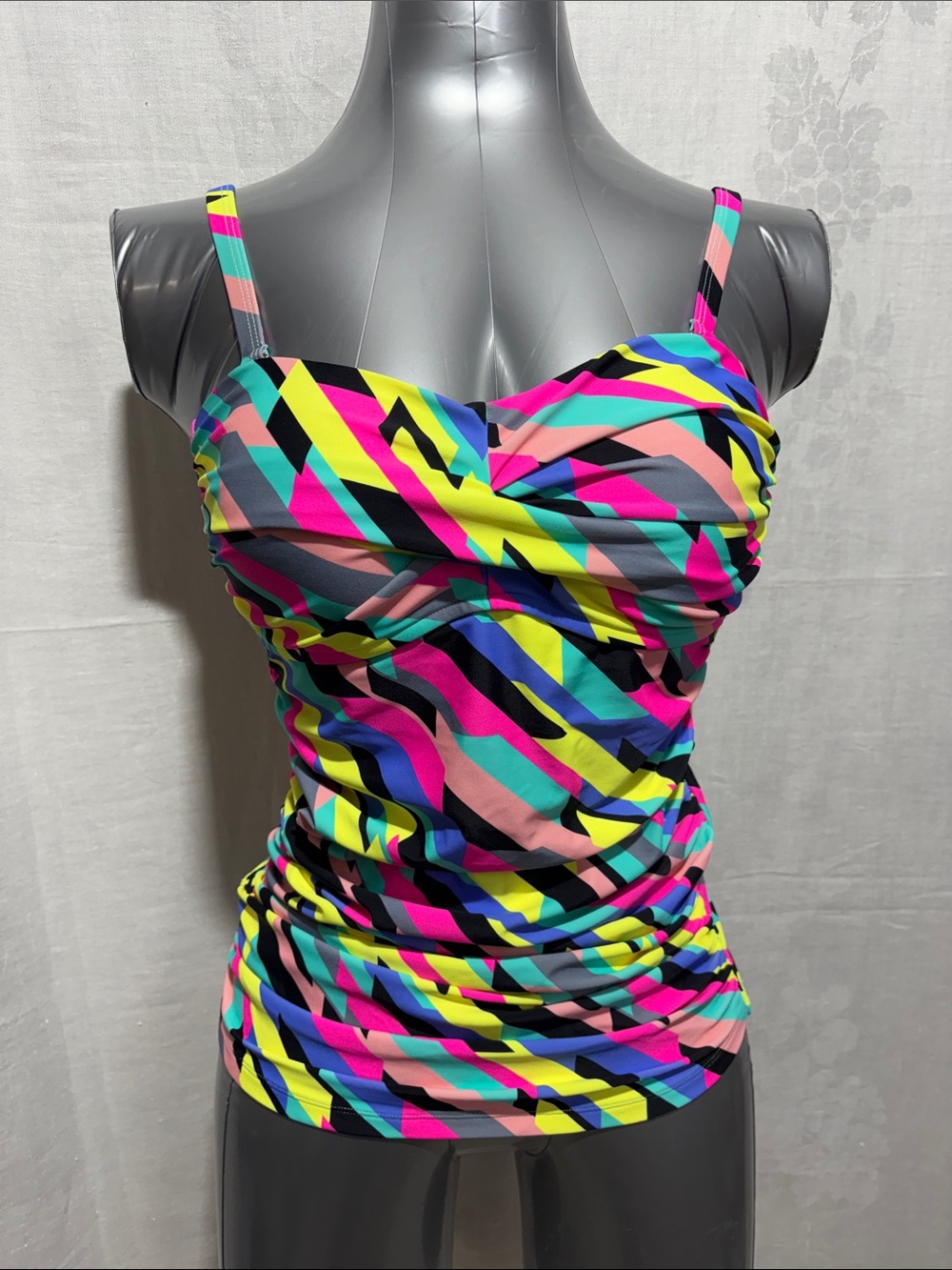RELLECIGA Neon Geometric Ruched Swimsuit (top only) - Pink, Yellow, Blue, Black